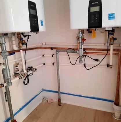 NCB Combi-boiler Navien tankless water heater installation with copper piping by L.F. Fenimore Plumbing & HVAC in South Jersey.