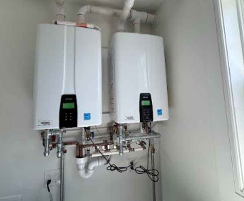 Dual tankless water heater system installation by L.F. Fenimore Plumbing and HVAC in South New Jersey
