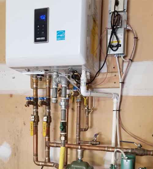 NCB Combi-boiler Navien tankless water heater installation with copper piping by L.F. Fenimore Plumbing & HVAC in South Jersey